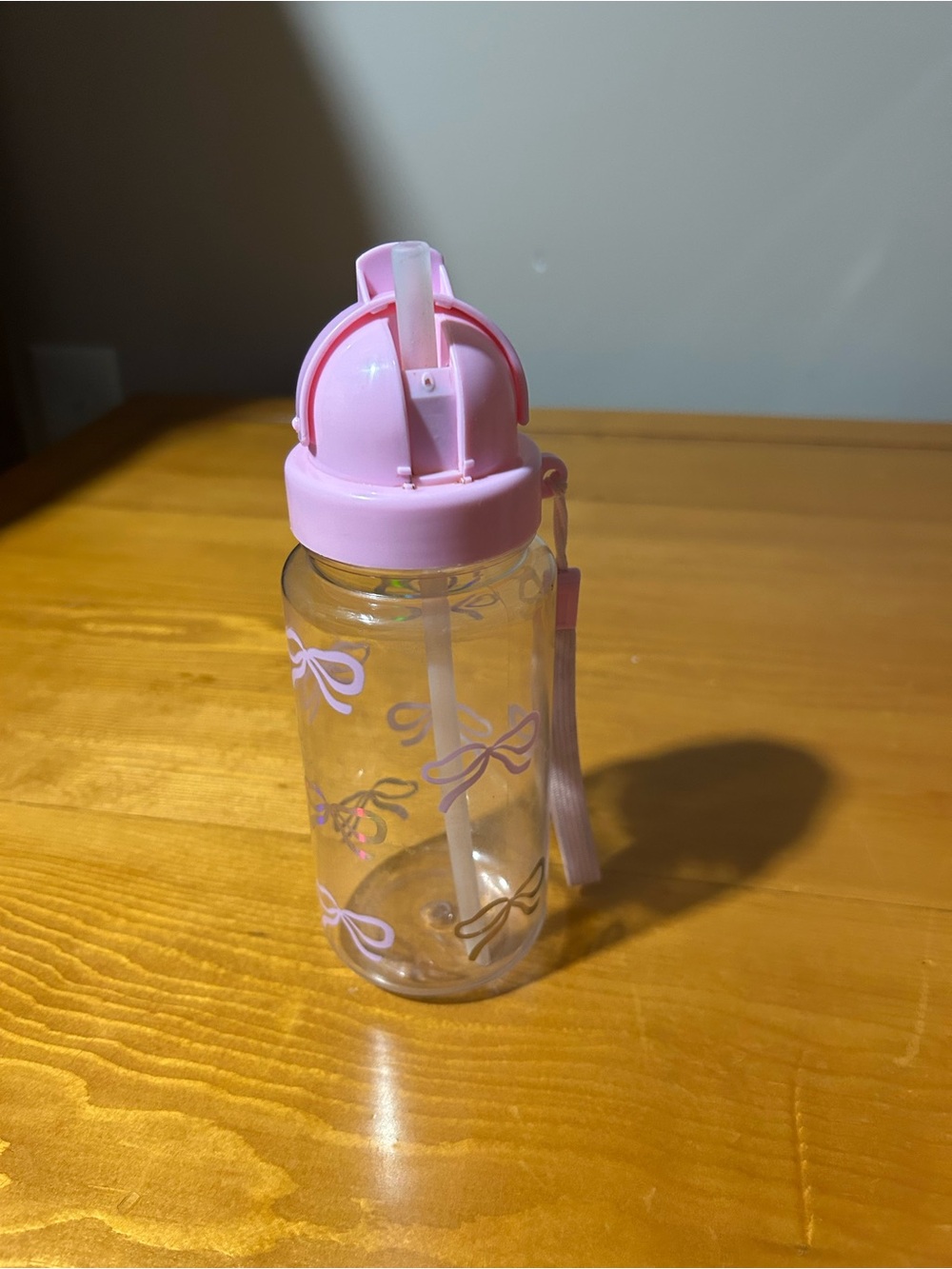 (3/$10) H&M Pink Bow-Print Kids Straw Bottle with Flip Lid